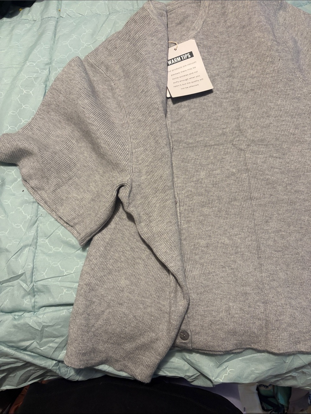Women's Gray Ribbed Button-Front Top - Picture 2 of 3